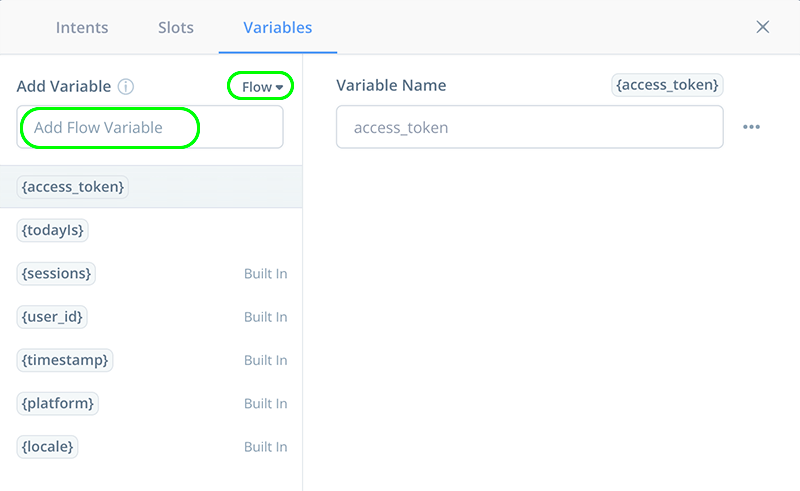 Variables Panel with Flow Variables selected