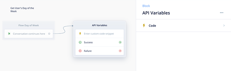Add Code API Variables block