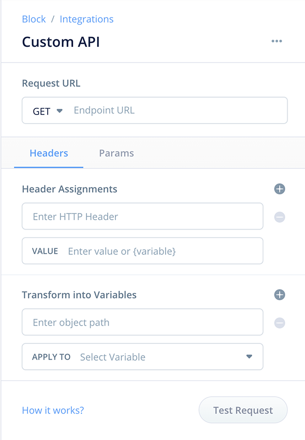 Custom API block ready for configuration