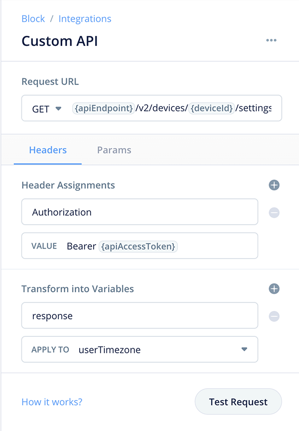 Custom API User Timezone Block Configuration