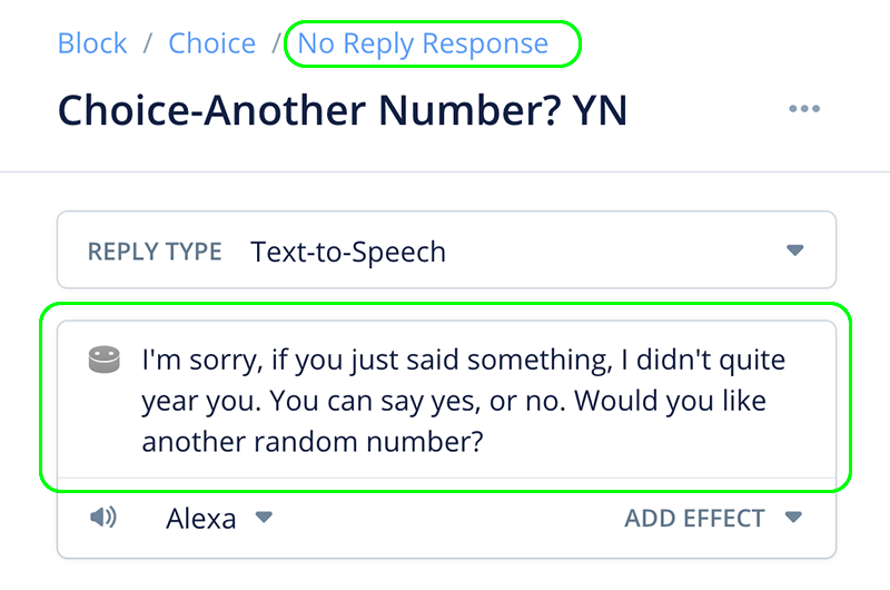 Add a no reply response to the Choice block