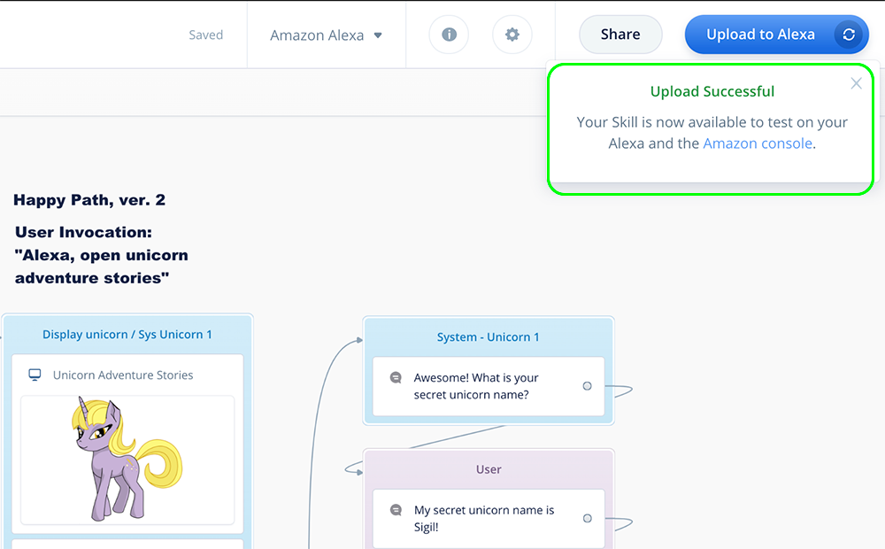 Upload to Alexa Successful